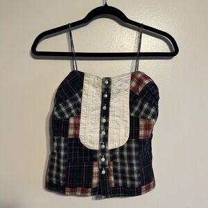 Rugby Ralph Lauren spaghetti strap holiday plaid top blouse button down shirt